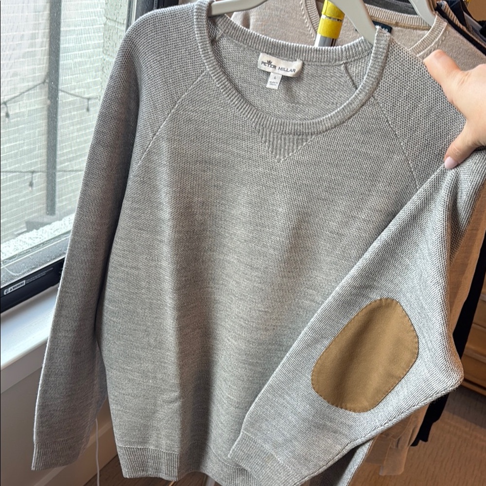 Peter Millar Tan and Gray Crew Neck Sweater